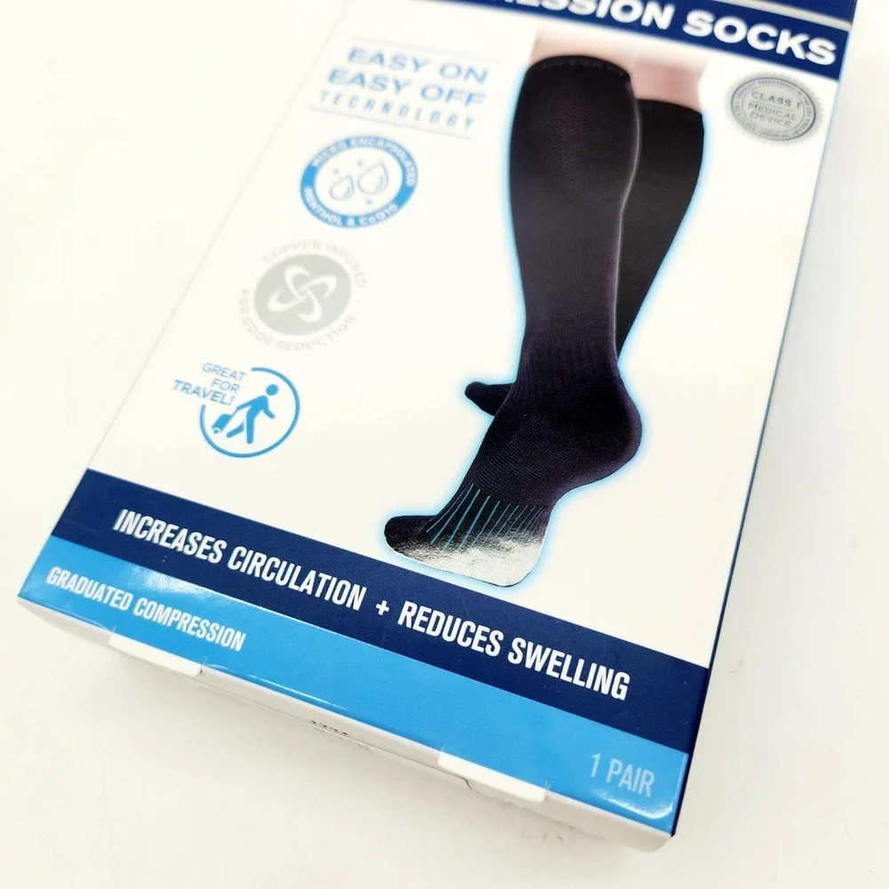 Copper Fit Ice Unisex Compression Socks – Black‎ L/XL Menthol Infused Support